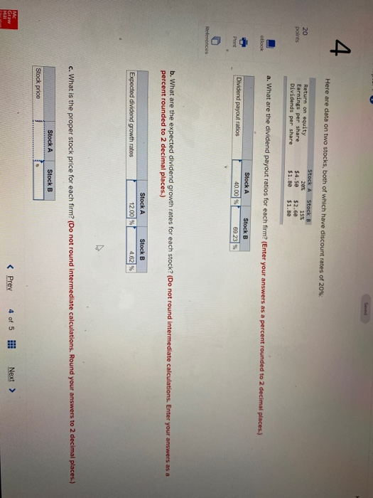  Please answer question C Stock A & B only. Thank you.