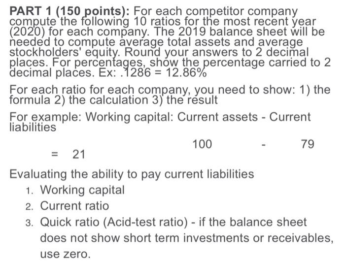 answer in formulas please PART 1 (150 points): For each competitor company