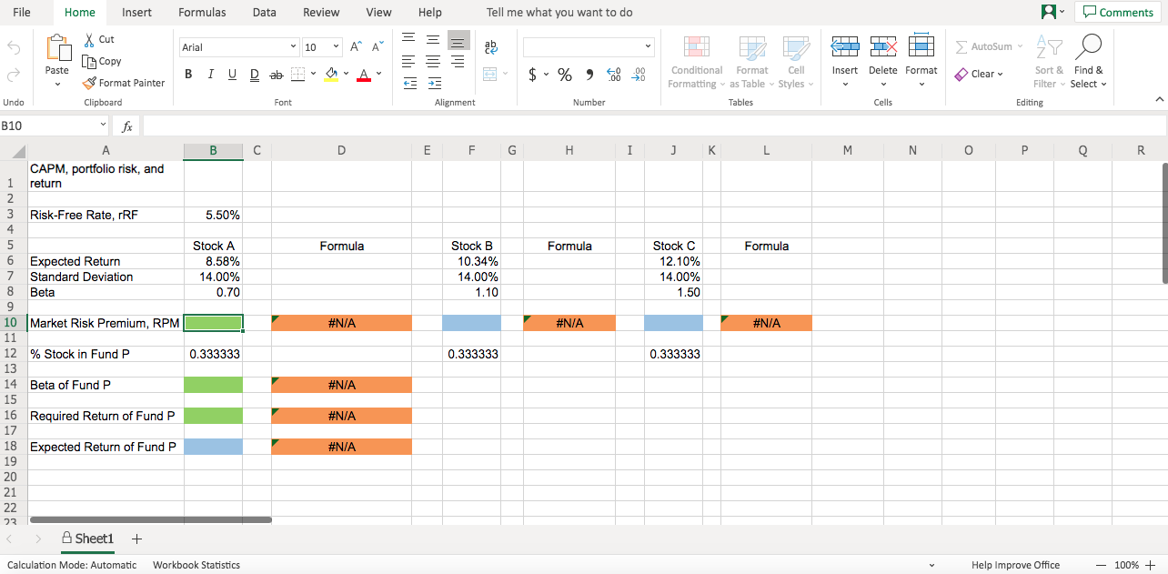Excel Online Structured Activity: CAPM, portfolio risk, and return Consider the following