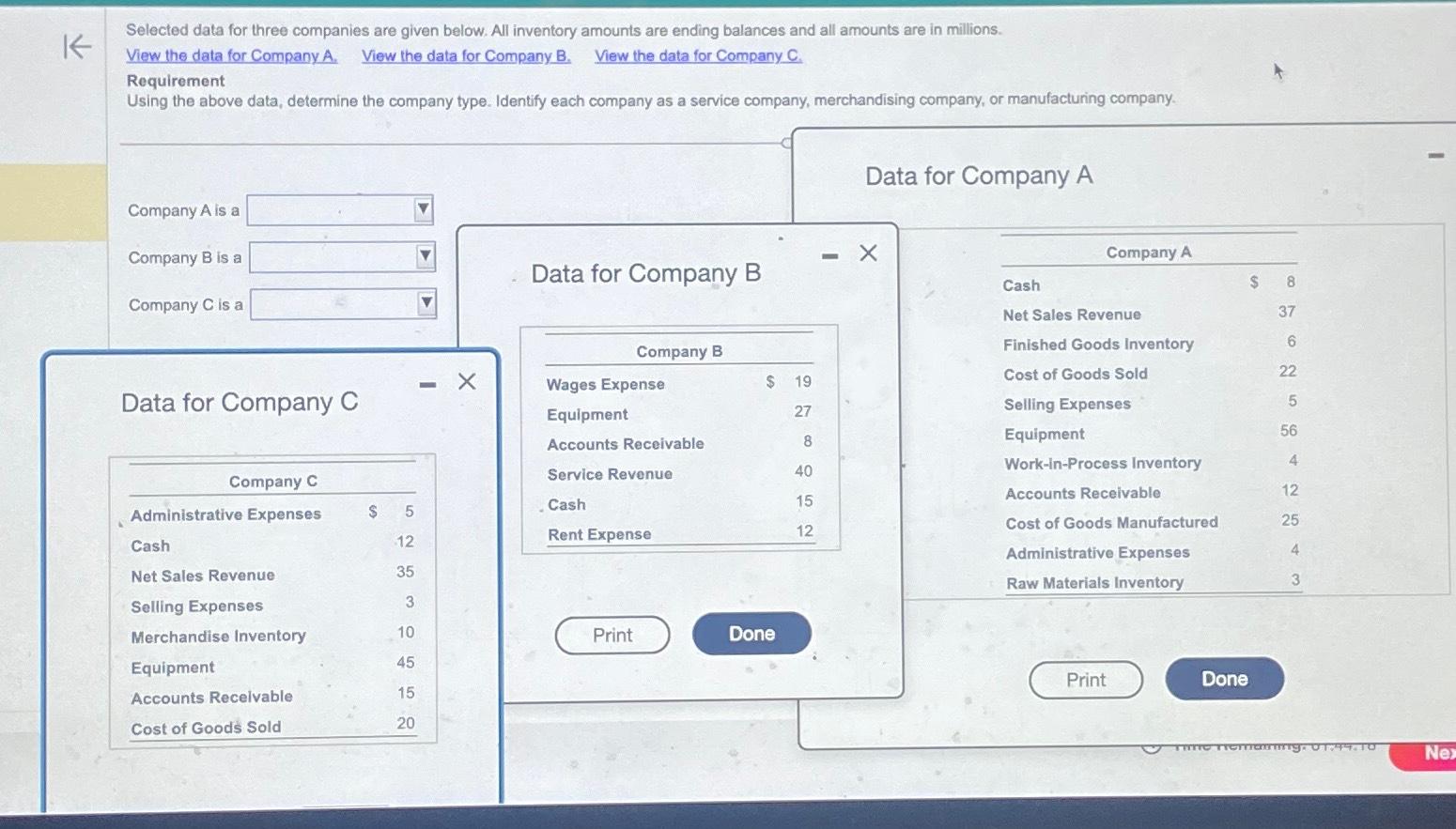  Selected data for three companies are given below. All inventory amounts