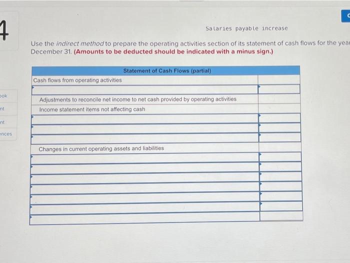 4. Exercise 12-5 (Algo) Indirect: Cash flows from operating activities LO P2