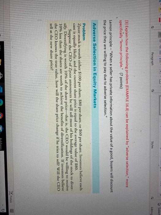  Select 12 Paragraph Styles Editing [3] Explain how the following problem