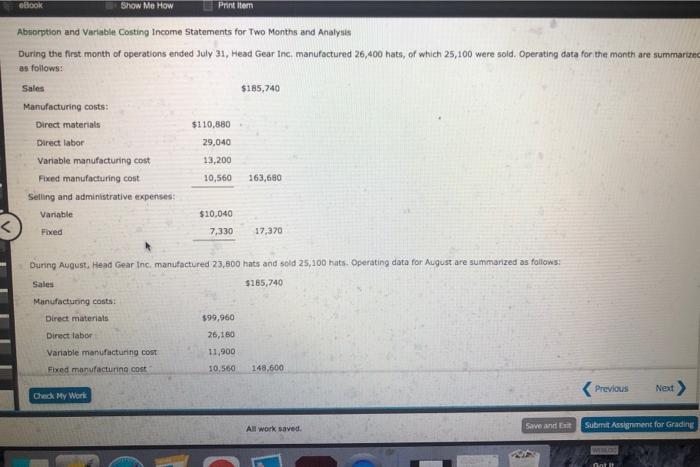  eBook Show Me How Print item Absorption and Variable Costing Income
