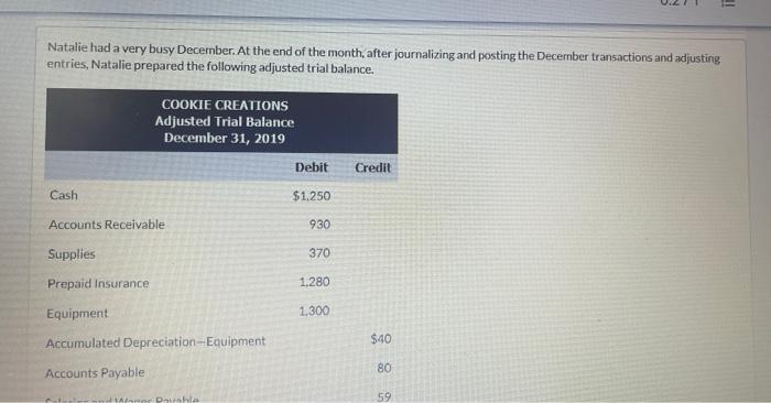 assignment part a1 is done T Natalie had a very busy December.