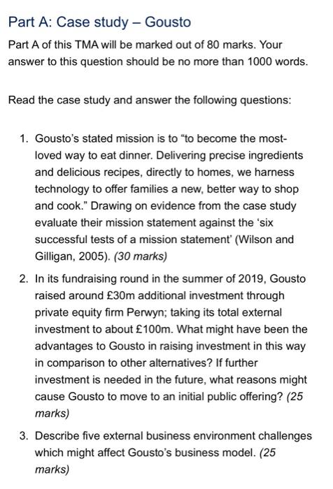 VWR Th mong way Part A: Case study - Gousto Part A