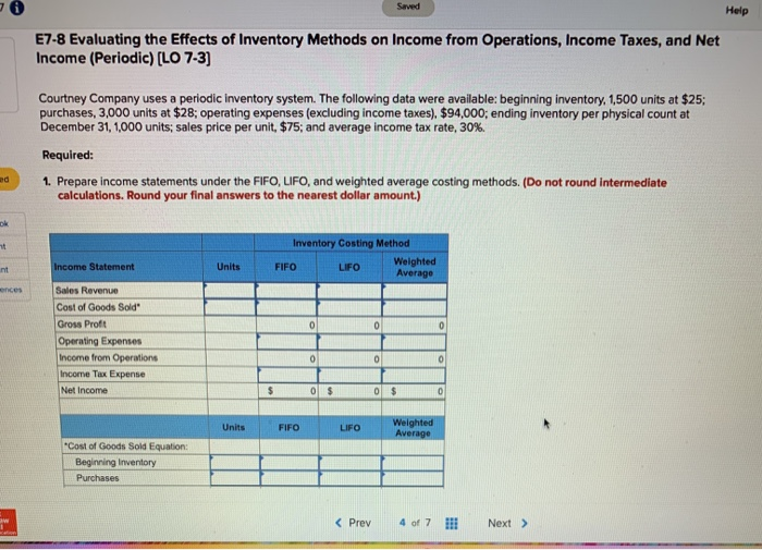  Saved Help E7-8 Evaluating the Effects of Inventory Methods on Income