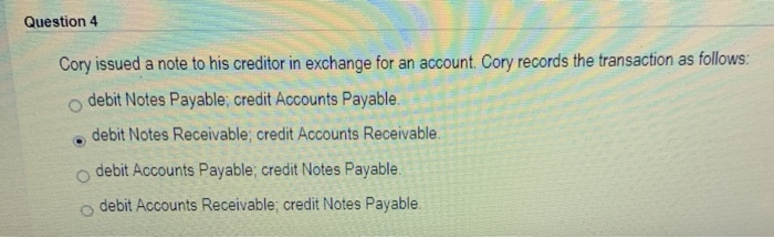  Question 4 Cory issued a note to his creditor in exchange