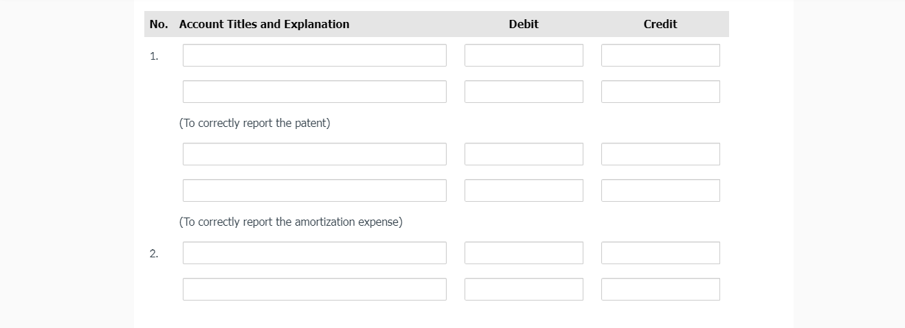 accounting department, the following transactions involving intangible assets were improperly recorded by