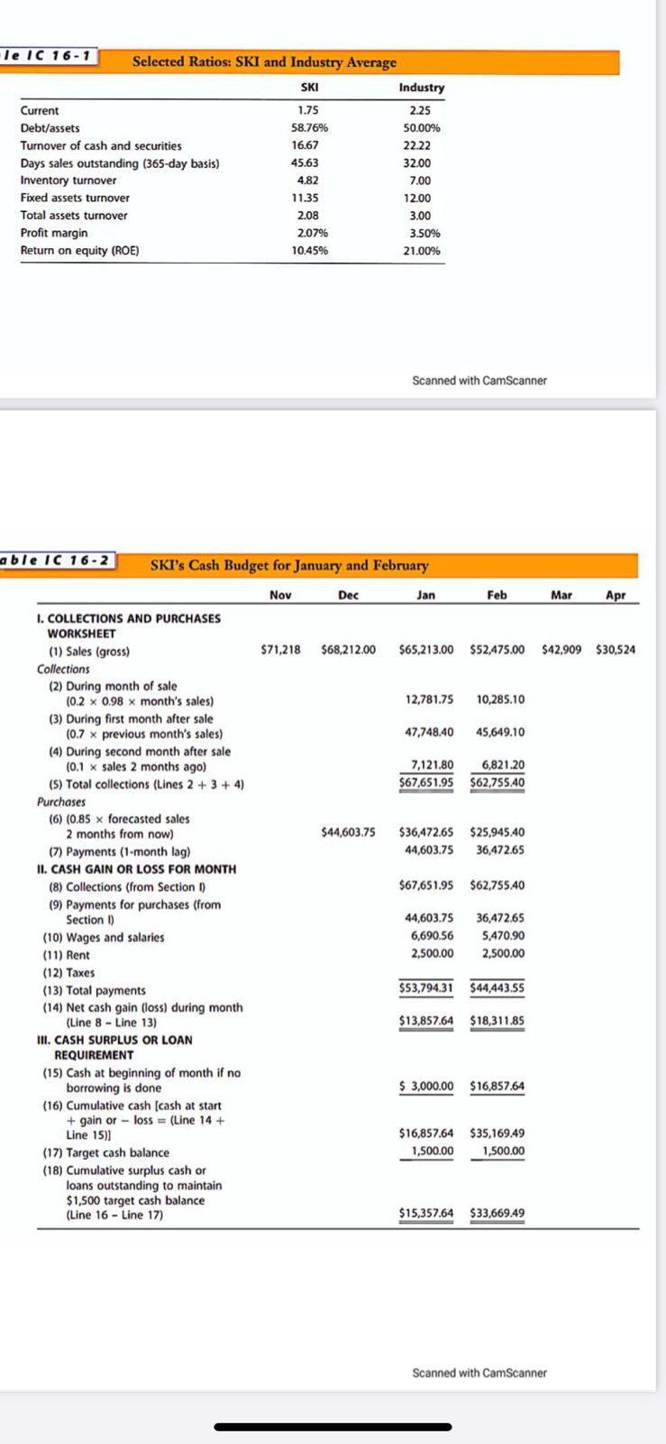  le IC 16-1 Selected Ratios: SKI and Industry Average SKI Industry