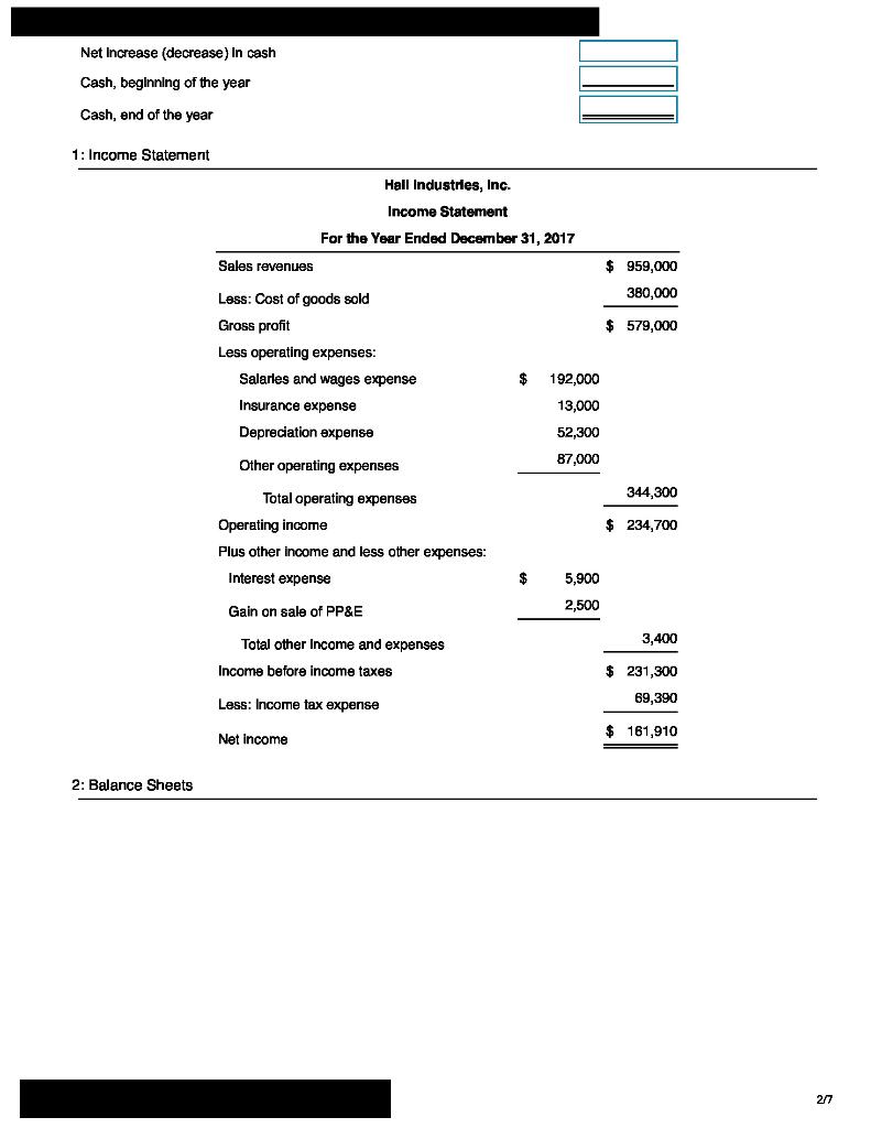 of cash flows for Hall Industries, Inc., for the year ended December