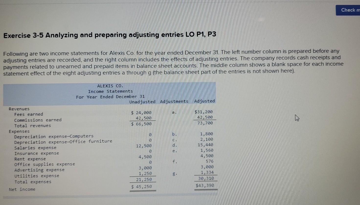 please Check m Exercise 3-5 Analyzing and preparing adjusting entries LO