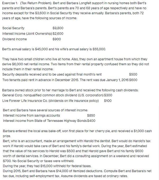 I need the answer as soon as possible Exercise 1: (Tax Return