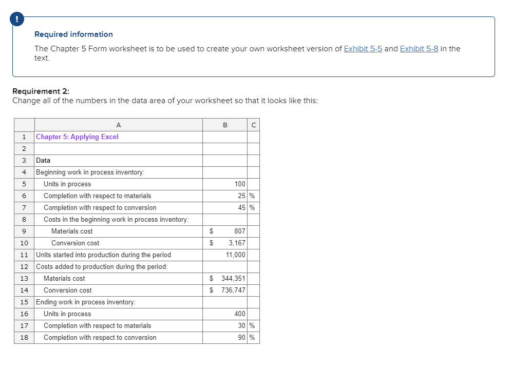  Required information The Chapter 5 Form worksheet is to be used