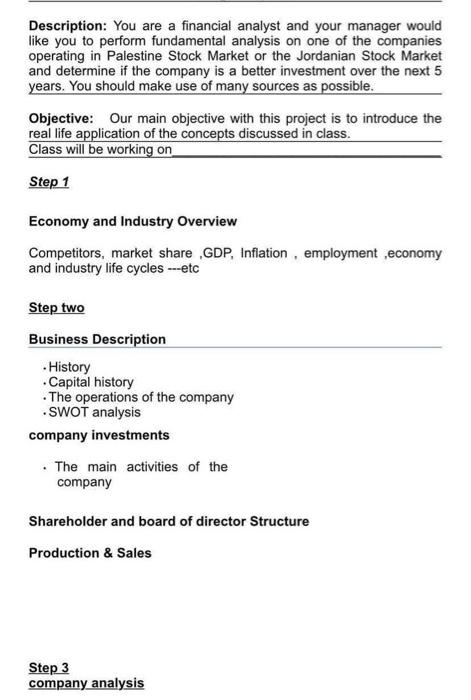  Description: You are a financial analyst and your manager would like