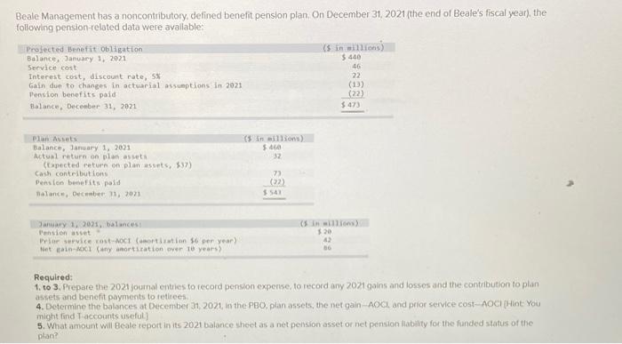  Beale Management has a noncontributory, defined benefit pension plan on December