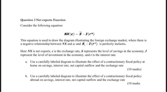  Question 3 Net exports Function Consider the following equation: NX (E)
