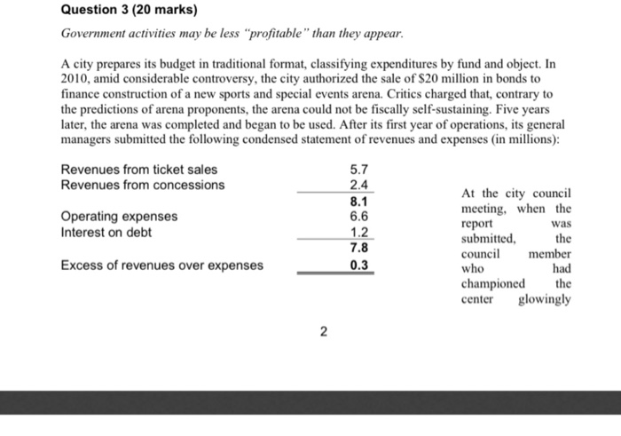 question 3 question 3 Question 3 (20 marks) Government activities may be
