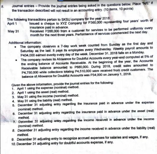 items, 10 points) 1. On January 1, 2014, Easy Company's Supplies account