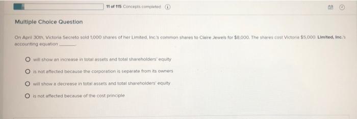 multiple question 11 of 115 Concepts come Multiple Choice Question On April