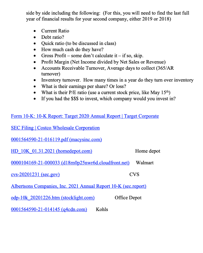 side by side including the following: (For this, you will need