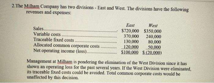 Need Help with Number 3 Please & Thank you 2.The Milham