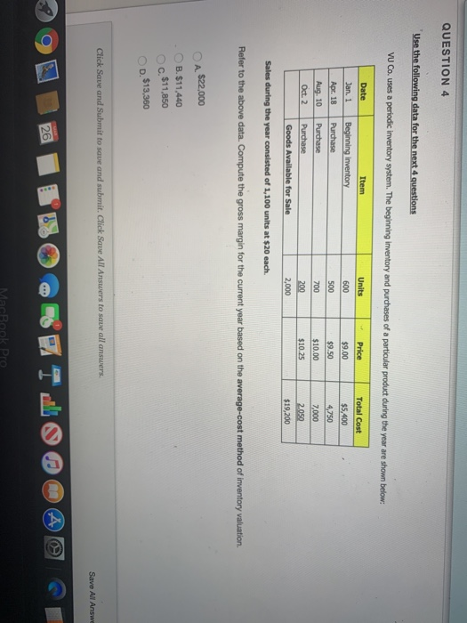  QUESTION 4 Use the following data for the next 4 questions