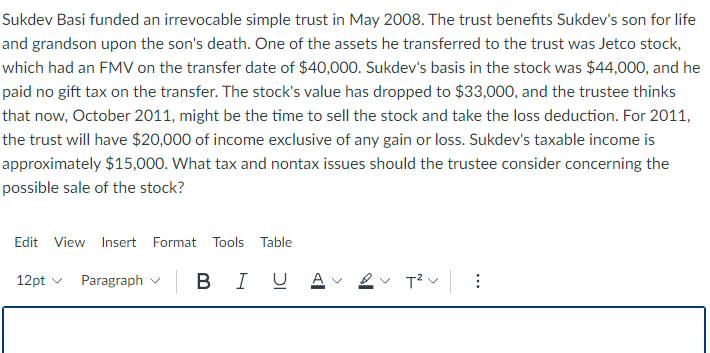 Sukdev Basi funded an irrevocable simple trust in May 2008. The