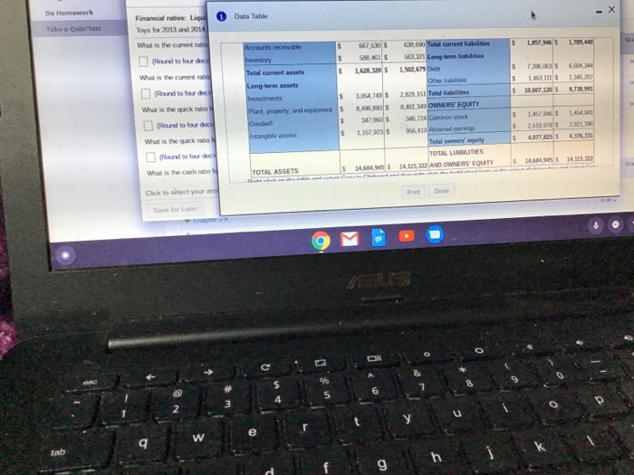 are shown in the popup window. Calculate the current ratio, quick ratio,