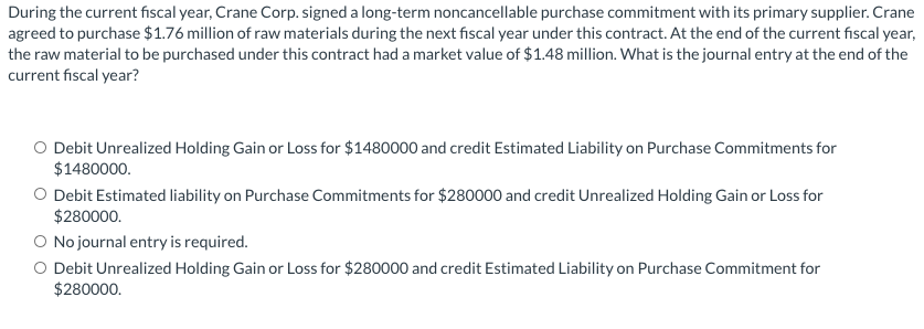 During the current fiscal year, Crane Corp. signed a long-term noncancellable