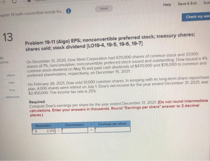  Help Sub Save & Exit Seved hapter 19 (with convertible bonds