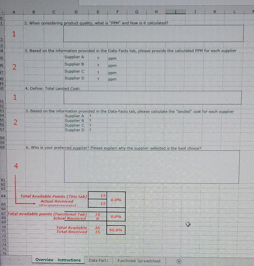 now we need a functional spread sheet Supplier A Supplier B Supplier