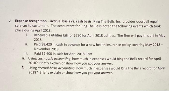 Revenue recognition - accrual basis vs. cash basis: Ring The Bells, Inc.