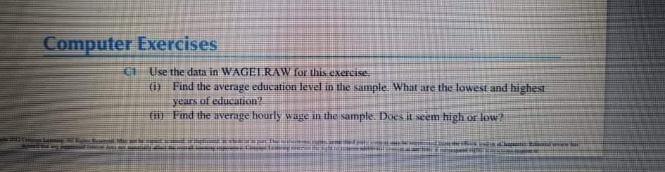  Computer Exercises 1 Use the data in WAGET RAW for this
