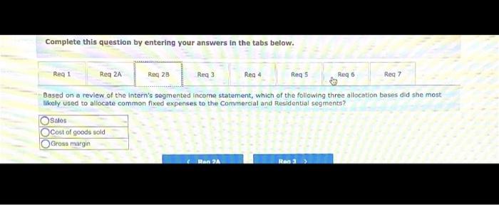 The company's accounting intern was asked to prepare segmented income statements that