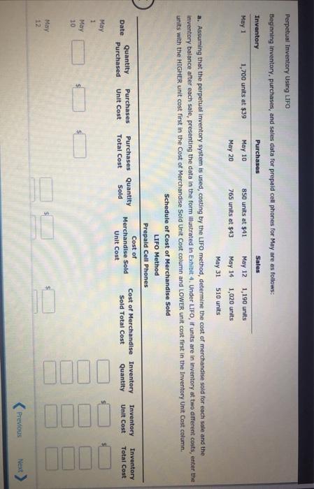  Perpetual Inventory Using LIFO Beginning inventory. purchases, and sales data for
