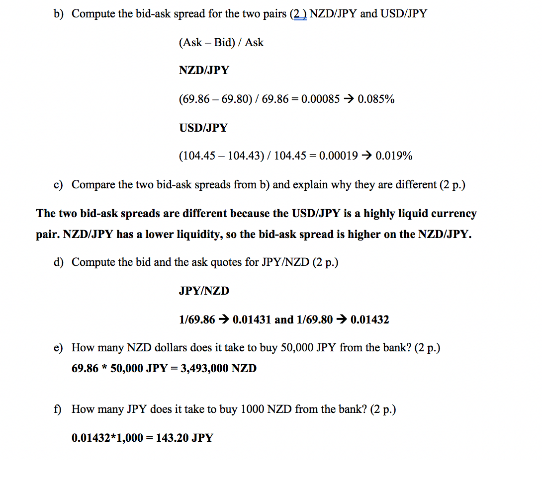  did I do (E) and (F) correctly??? b) Compute the bid-ask
