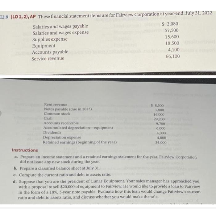  E2.9 (LO 1, 2), AP These financial statement items are for