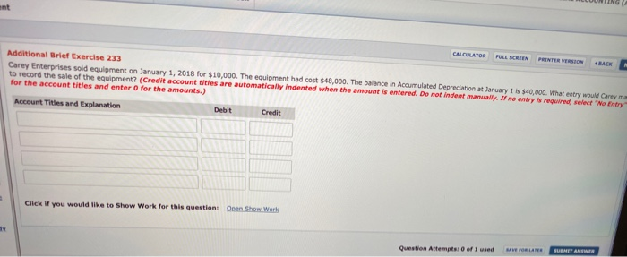  CALCULATOR FULL SCREEN PRINTER VERSION BACK Additional Brief Exercise 233 Carey