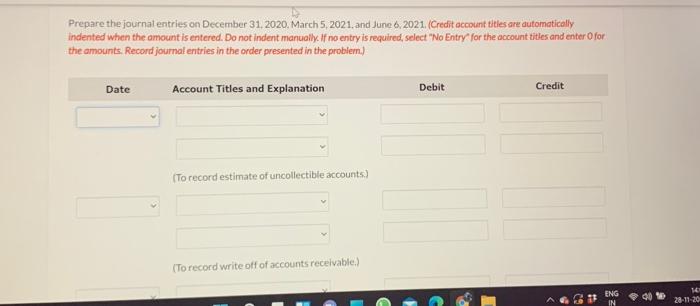 Progress Accounts receivable transactions are provided below for Ivanhoe Co. Dec 31,