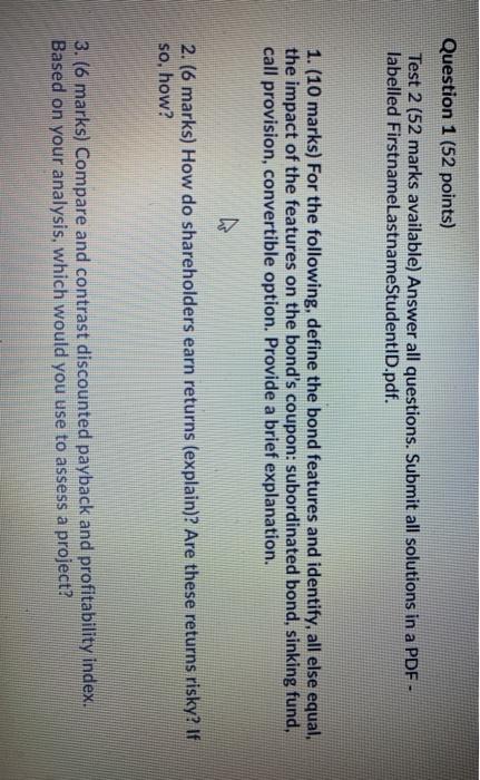  Question 1 (52 points) Test 2 (52 marks available) Answer all