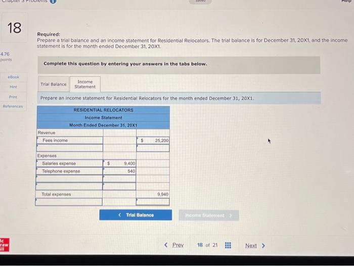 (Algo) Preparing a trial balance and an income statement. LO 3-5, 3-6