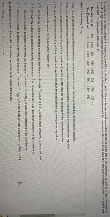 real estate company in a large city would like to be able