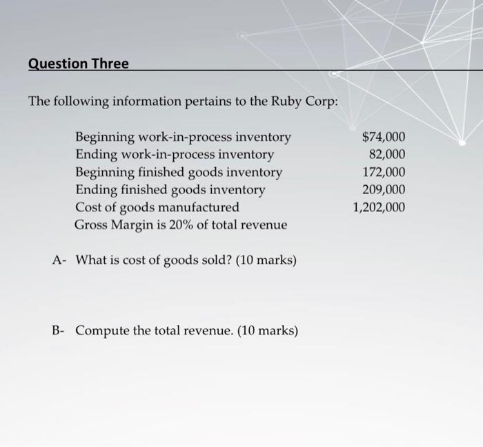  Question Three The following information pertains to the Ruby Corp: Beginning