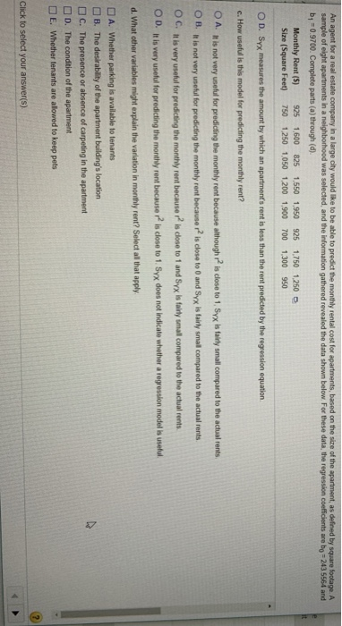 to predict the monthly rental cost for apartments, based on the size