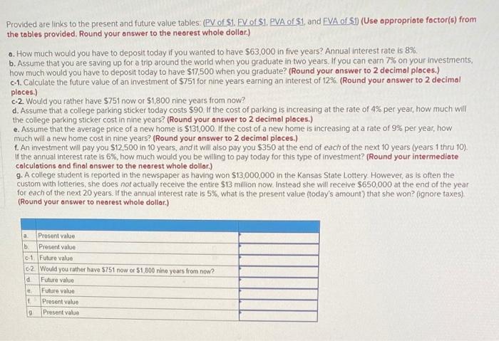 Provided are links to the present and future value tables (PV