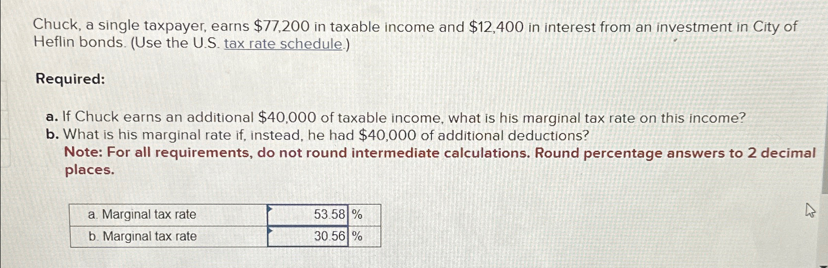  Chuck, a single taxpayer, earns $77,200 in taxable income and $12,400