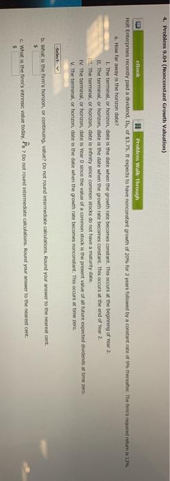  4. Problem 9.04 (Nonconstant Growth Valuation) elook Problem Walk-Through Holt Enterprises