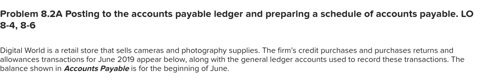  Problem 8.2A Posting to the accounts payable ledger and preparing a