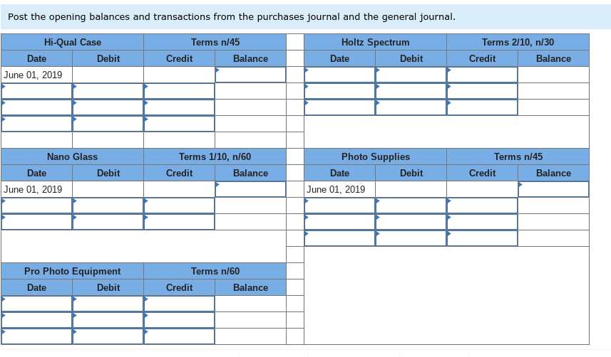 purchases returns and allowances transactions for June 2019 appear below, along with