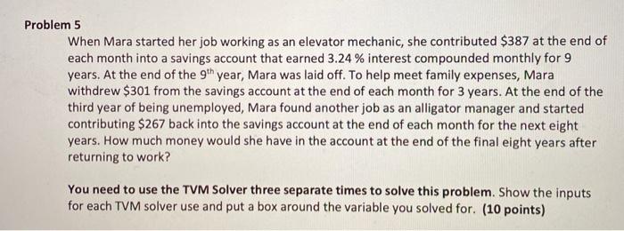  Problem 5 When Mara started her job working as an elevator